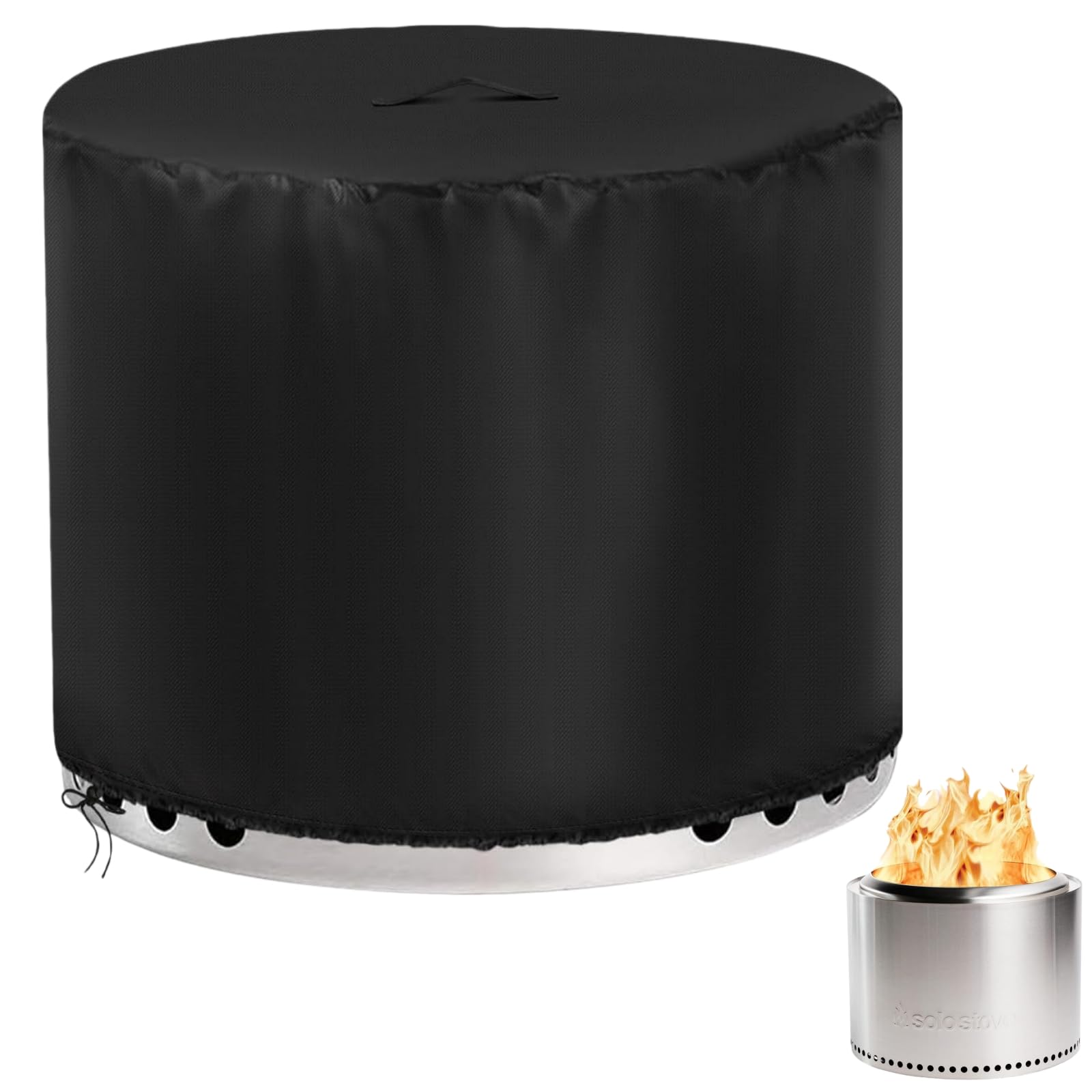 POMER Round Fire Pit Cover 20x15inch - Waterproof Outdoor Durable Fabric Small Fire Bowl Cover with with Handle & Drawstring