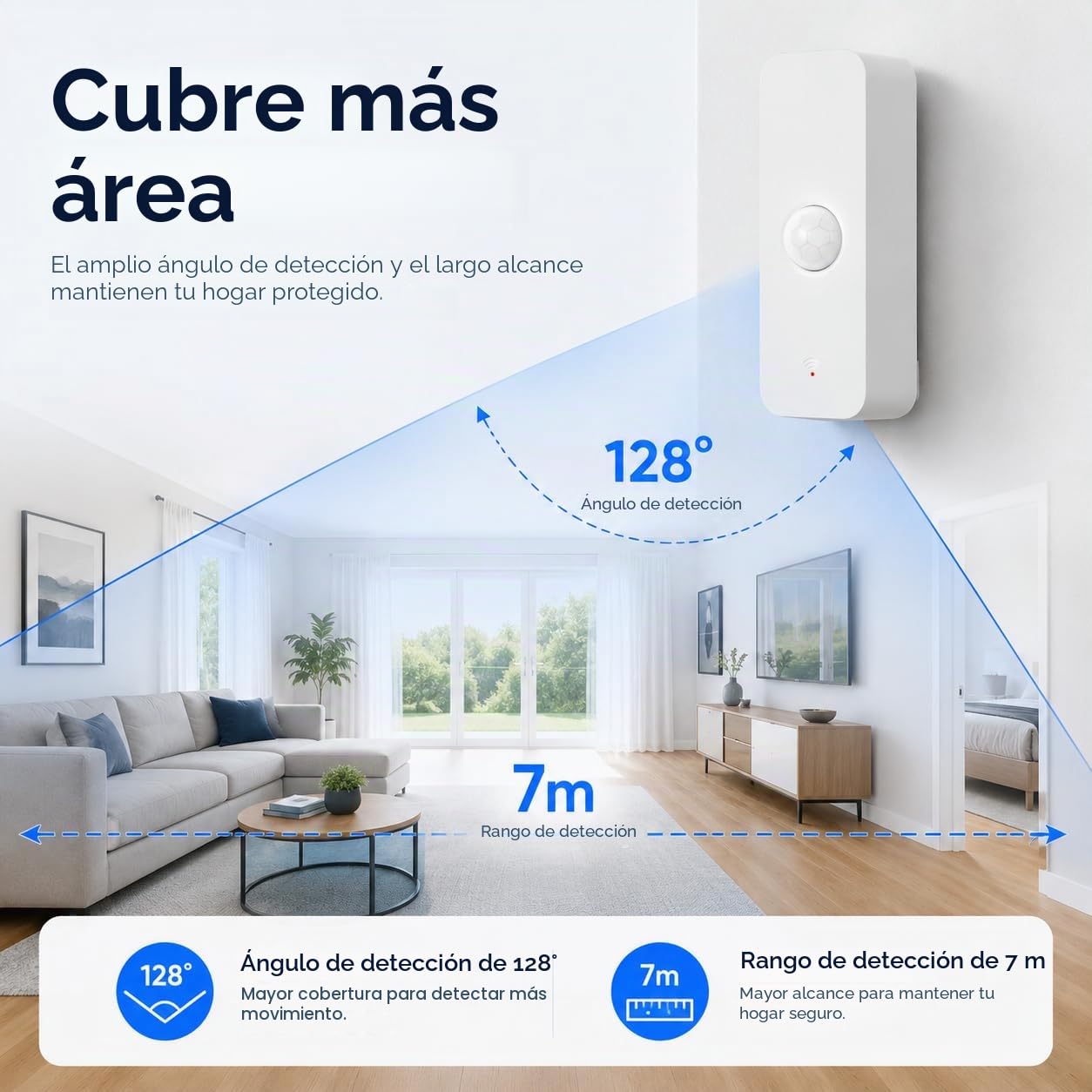 Sensor de Movimiento WiFi, Detector de Movimiento Inteligente inalámbrico Tuya PIR para Seguridad en el hogar, con aplicación de monitoreo Remoto, Comando de Voz Compatible con Alexa (4 Pack)