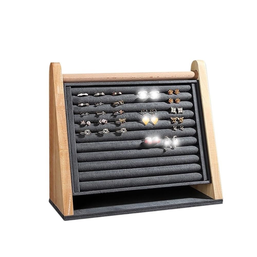 FAJNUZI2024 Jewellery Display Stand Wooden Jewelry Display Stand with Velvet Layer for Rings- Multiple Colors Available(Gris)