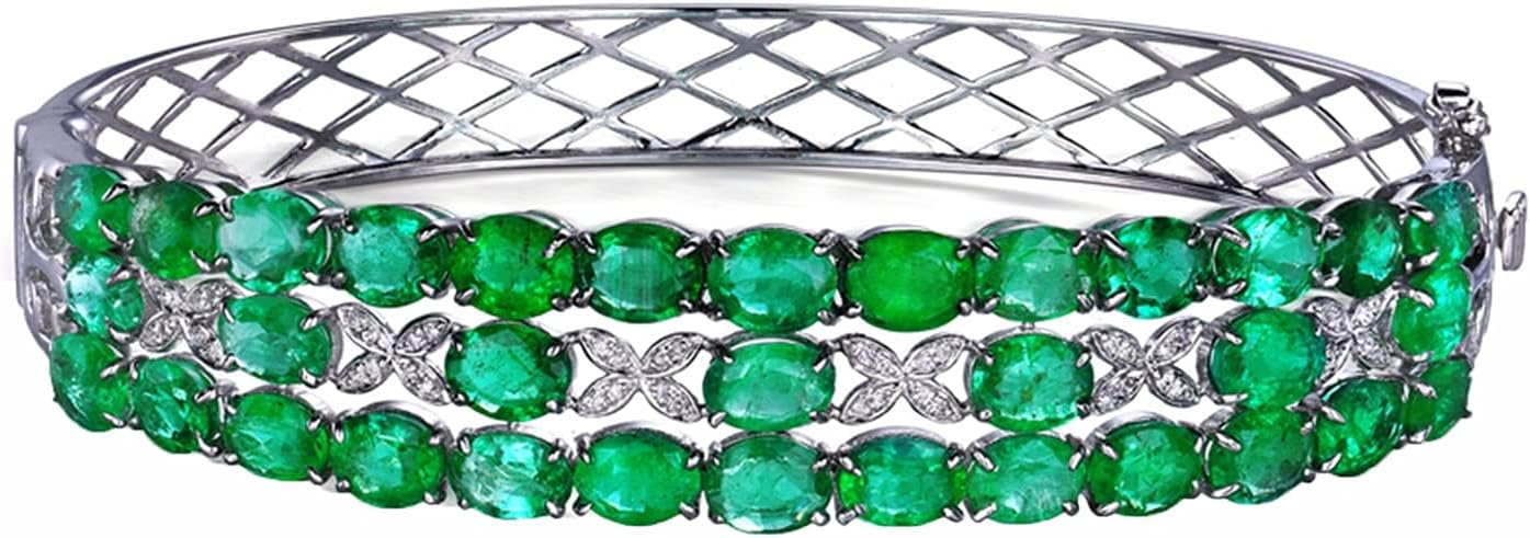 18K White Gold Wedding Bracelet Earring Set with Created Emerald 9.6ct Hollow Bangle Chain Bracelets for Lover