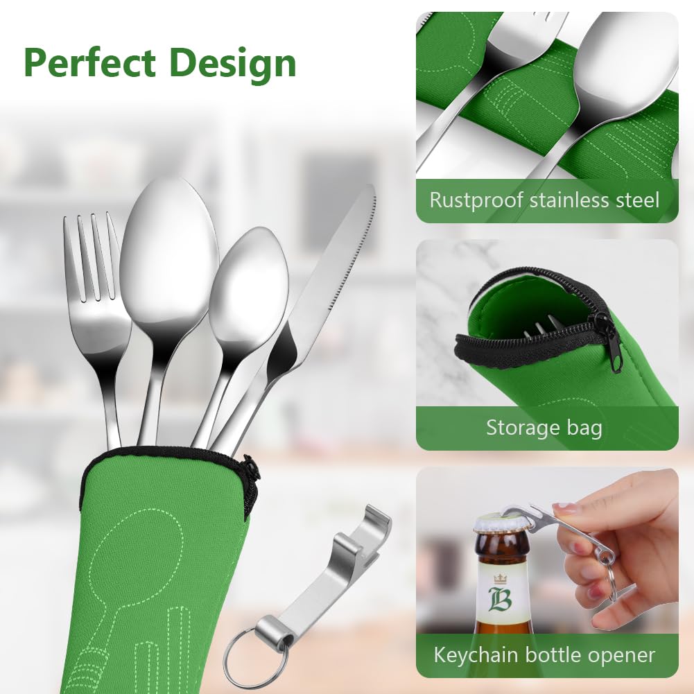 Set Posate In Acciaio Inox Da Viaggio - 4 Pezzi, Con Custodia, Per Campeggio, Ufficio, Scuola - Foto 10