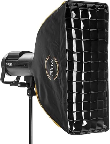 Miniatura 5 de Glow EZ Lock 10x24 Quick Strip Bowens Mount Softbox con anillo adaptador Bowens-S, difusores externos e internos, disco deflector y rejilla,