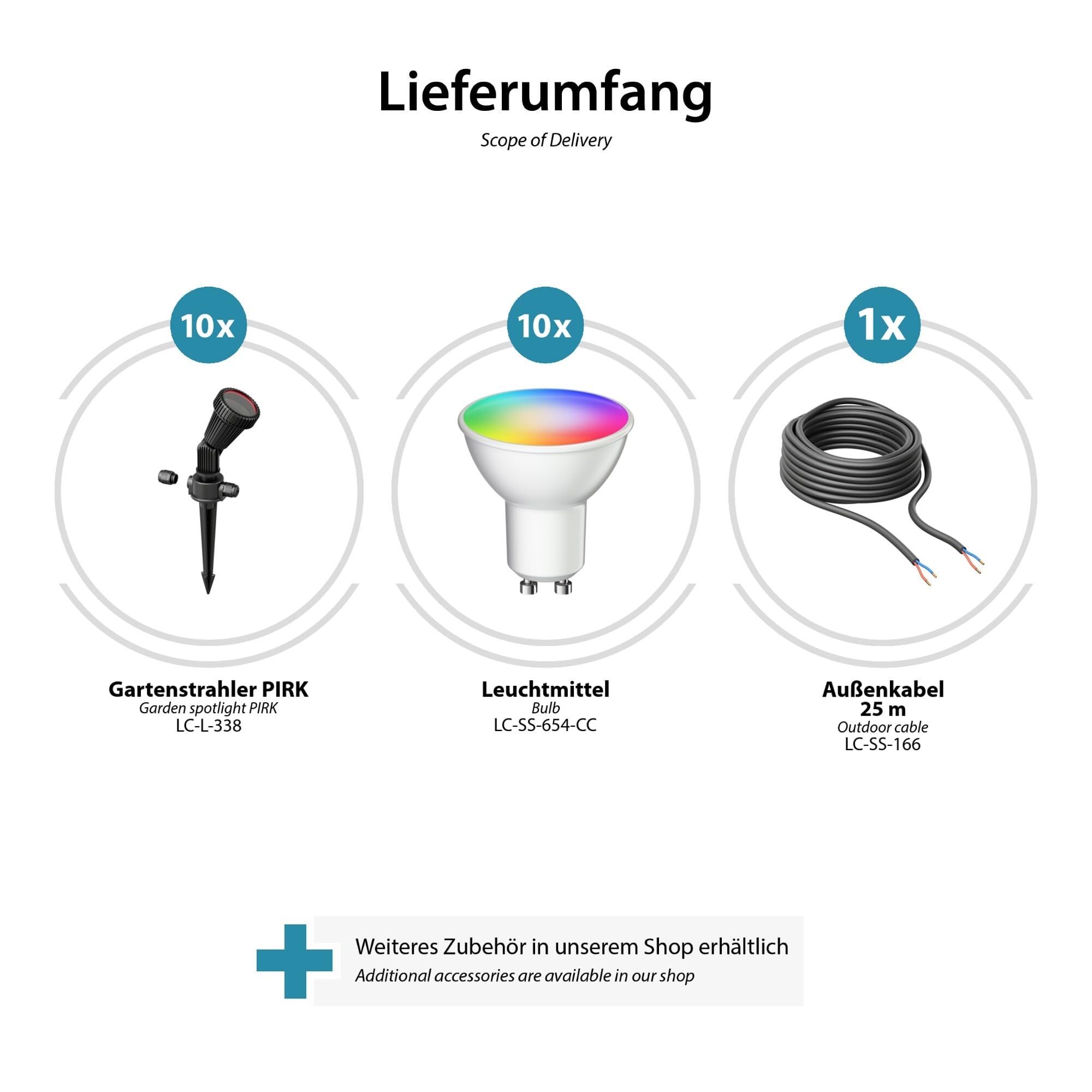 ledscom.de 10er Set Gartenstrahler mit Erdspieß PIRK, für außen, IP44, schwarz, inkl. Smart Home RGBW GU10 LEDs je 473lm