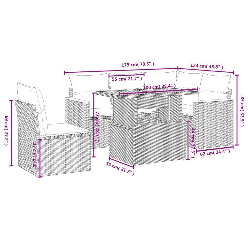 Makastle Salon de Jardin Modulable 6 pcs Beige Résine Tressée
