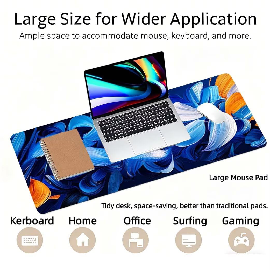 Lpfieonn Marmormuster Großes Schreibtischunterlage, XXL Schreibtischunterlagen, Blau XXL Wasserdicht Gaming Mousepad mit Vernähter Rand und Rutschfeste Gummibasis, für Hause/Büro 120x60cm PF-2451
