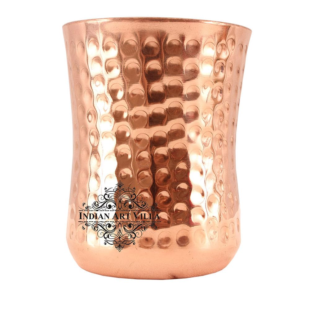 Indian Art Villa Steel Copper Royal Tumbler, Hammered Design, Glass, Drinkware & Serveware, Volume- 9 Oz, Set of 6