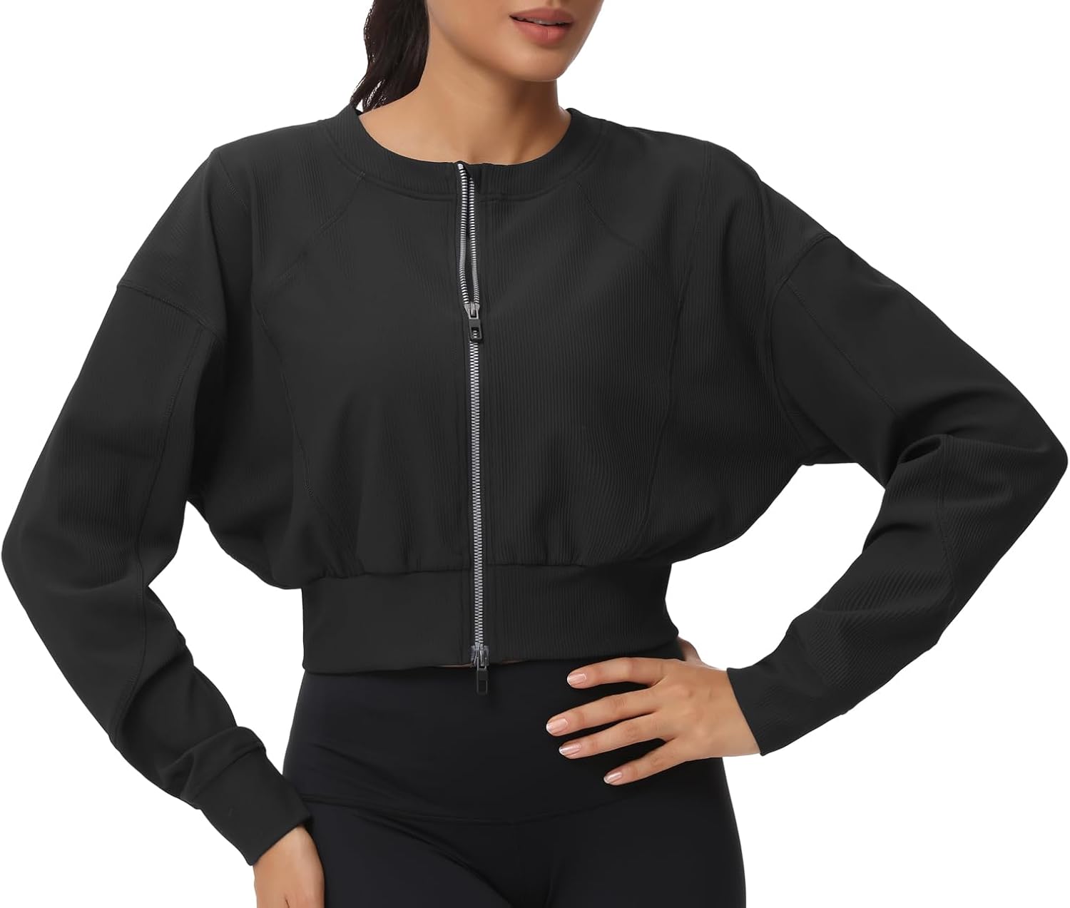 THE GYM PEOPLE Women's Cropped Jackets Full Zip Long Sleeve Ribbed Workout Sweatshirts Lightweight Casual Tops - Image 7