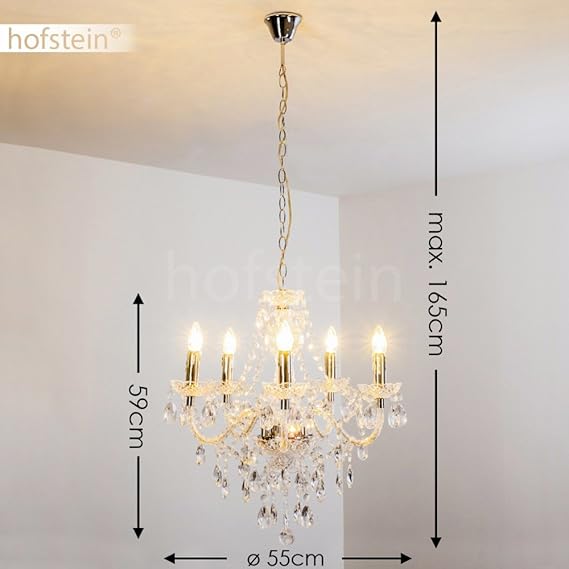 hofstein Klassieke kroonluchter van metaal/acryl in chroom, hanglamp 5-lamps, 5 x E14, max. 165 cm (in hoogte verstelbaar), moderne hanglamp, vintage/retro design, zonder lampen photo 3