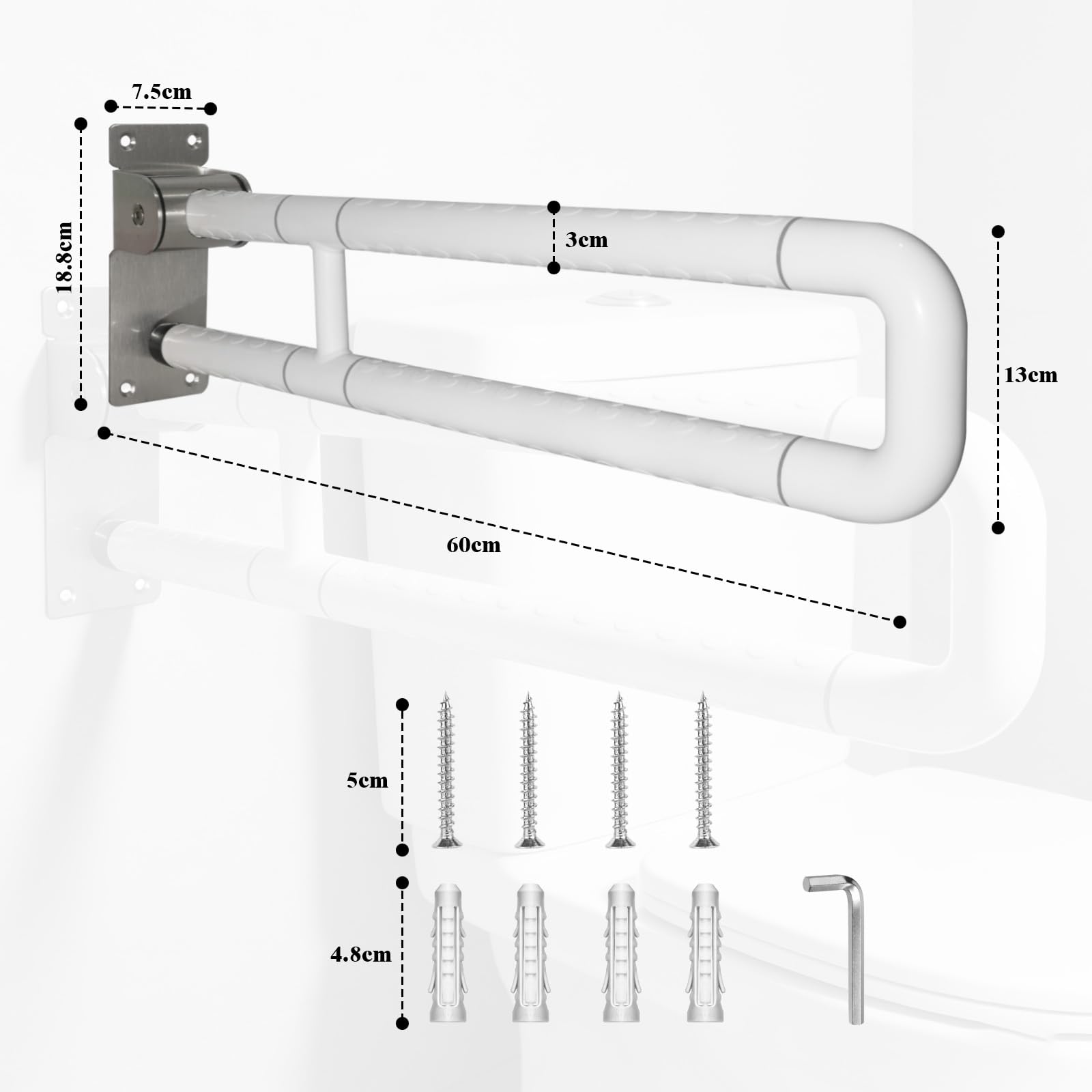 Maniglione Bagno Disabili, Maniglione Doccia Anziani in Acciaio Inossidabile, Maniglione di Sicurezza Ribaltabile Muro, WC Disabili Maniglia Antiscivolo per Bambini, Disabiliti, Gravida