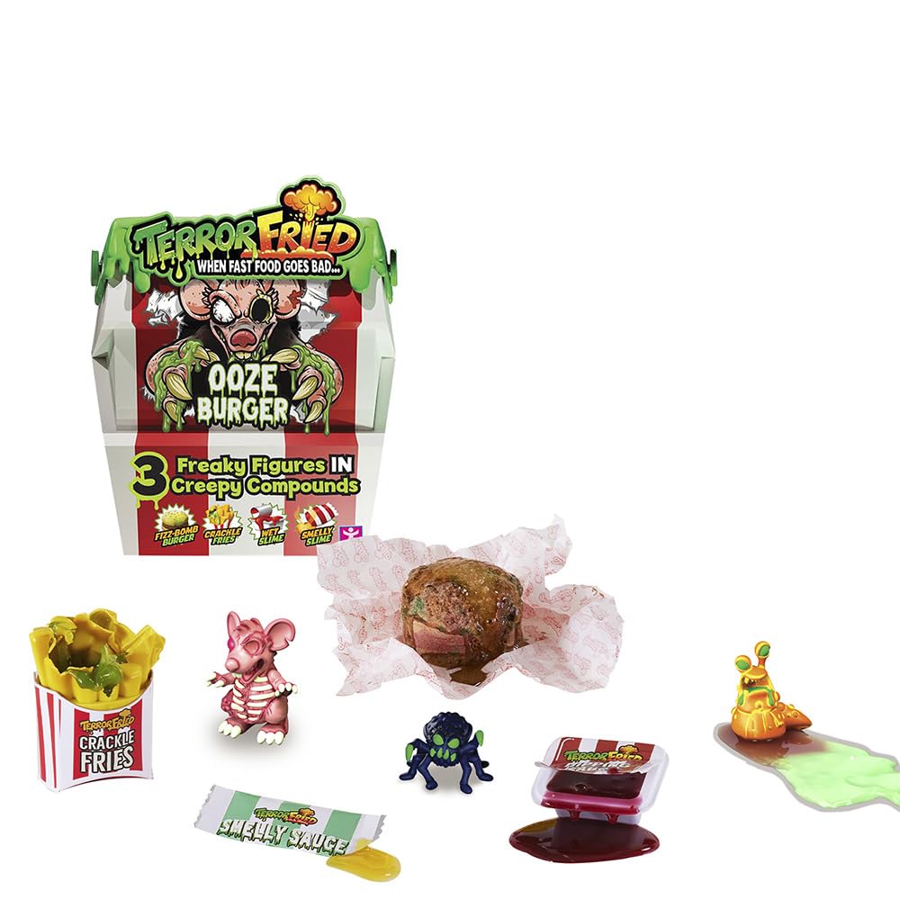 BANDAI Terror Fried Horror Burger When the Trash Goes Bad Discover the 4 Gross Links on Your Menu and the 3 Collectible Figures Inside, Multi-Colour, CO08092