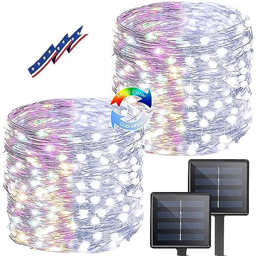 2-Pack 80FT 200-LED Solar String Lights (Cool White/Multicolor, 8 Modes)