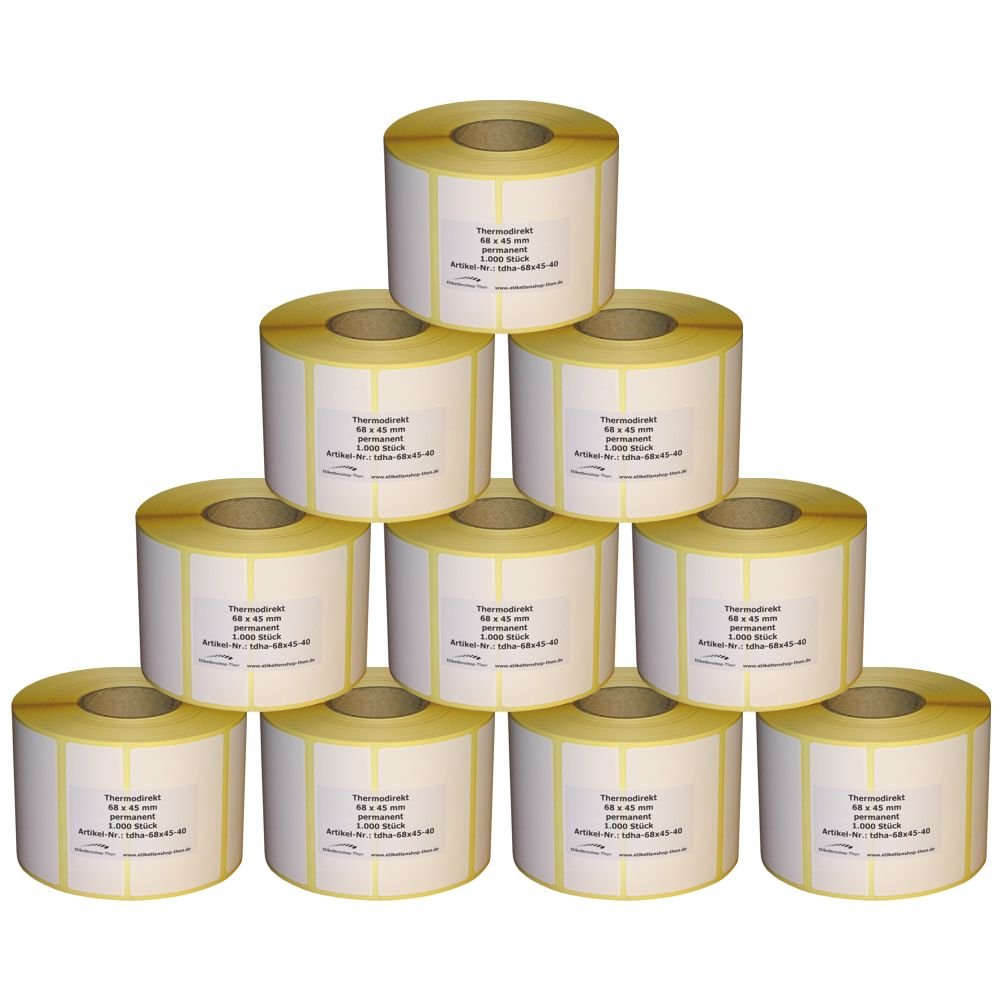 10.000 etichette termiche per Bizerba – 68 x 45 mm – Manicotto 40 mm – Adesivo permanente