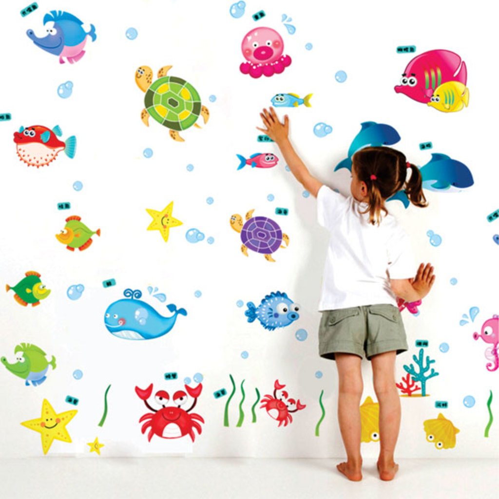 Decals Design 'Underwater Creatures Baby' Wall Sticker (PVC Vinyl, 50 cm x 70 cm)