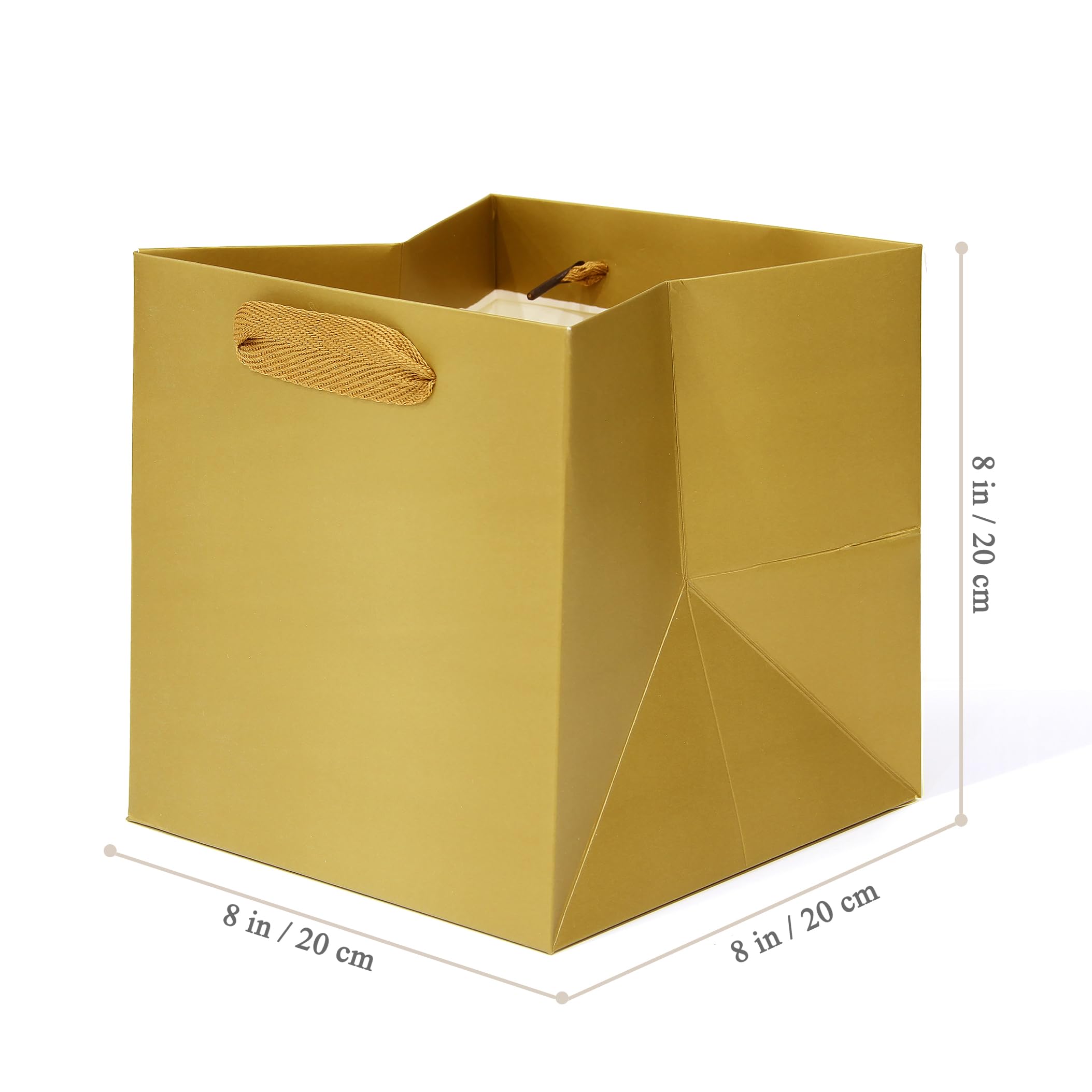 LFCXHTY Bolsa de regalo de papel dorado, pequeñas bolsas de papel con fondo cuadrado con asas para recuerdos de fiesta, bolsas de regalo de cumpleaños (8 x 8 x 8 pulgadas, 20 unidades)