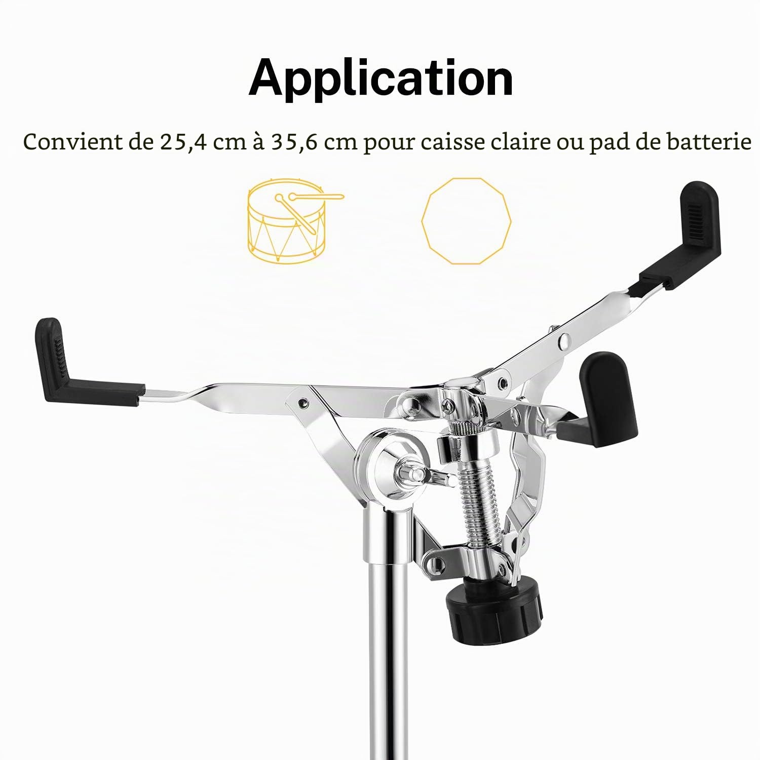 Pied de Caisse Donner Drum Stand claire réglable à double renfort avec support de baguette, convient pour 10'' - 14'' caisse claire/pad de batterie