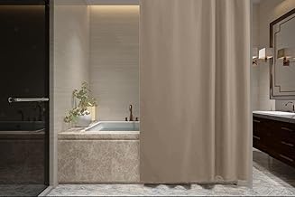 Polyester Shower Curtain - Water Repellent Fabric,180 x 180 CM, 71 x 71 Inch, 12 Rail Hooks, Mildew Resistant, Machine Washable, Soft & Elegant Colours, Bathtub, Bathroom, Wet Room - Titanium