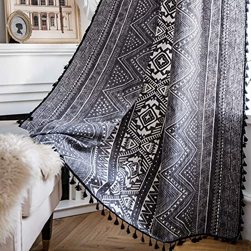 ColorBird Boho Curtains Grey Farmhouse Light Filtering 63 Inch 2 Panles MCM Western Striped Aztec Window Treatment Patterned Drapes for Living Dining Room Bedroom Kitchen Boho Chic Decor