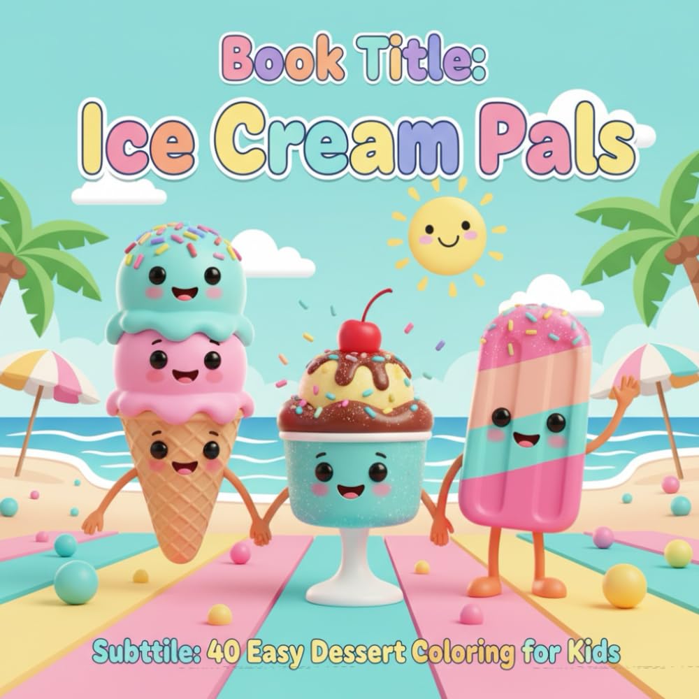 Book Title: Ice Cream Pals: Subtitle: 40 Easy Dessert Coloring for Kids