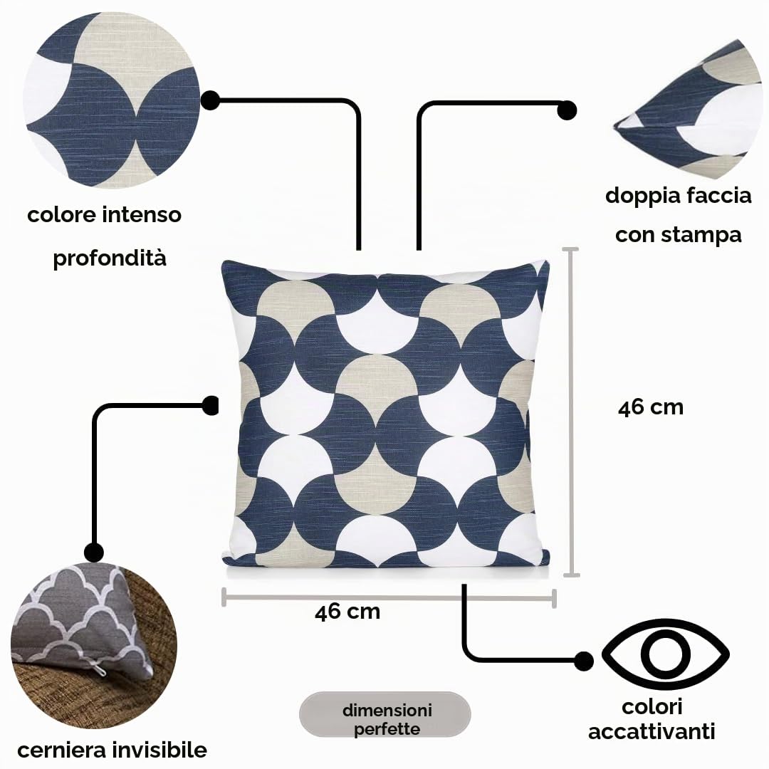 Penguin Home Set di 4 federe per cuscini 45 x 45 cm, 100% cotone, federe quadrate fronte-retro e federe con cerniera invisibile, per soggiorno, divano, 18x18 pollici (Navy/Bianco)