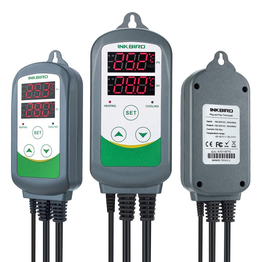 Inkbird Combinaison ITC-308 Prise Thermostat Chauffage Refroidissement Regulateur de Temperature et IHC-200 Contrôleur Humidité Prise Hygrostat pour Terrarium,Cave Vin,Fumage,Cigare,Couveuse