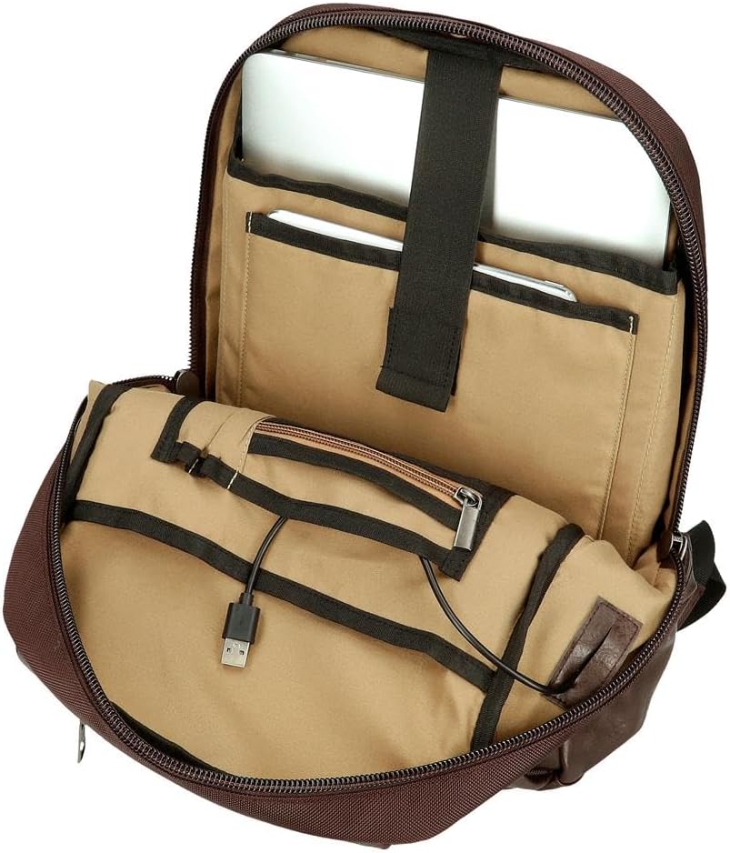 Pepe Jeans Horley Black Brown Polyester and Faux Leather Backpacks Portable Backpacks, Brown, One Size, Adjustable Double Compartment Backpack image 5