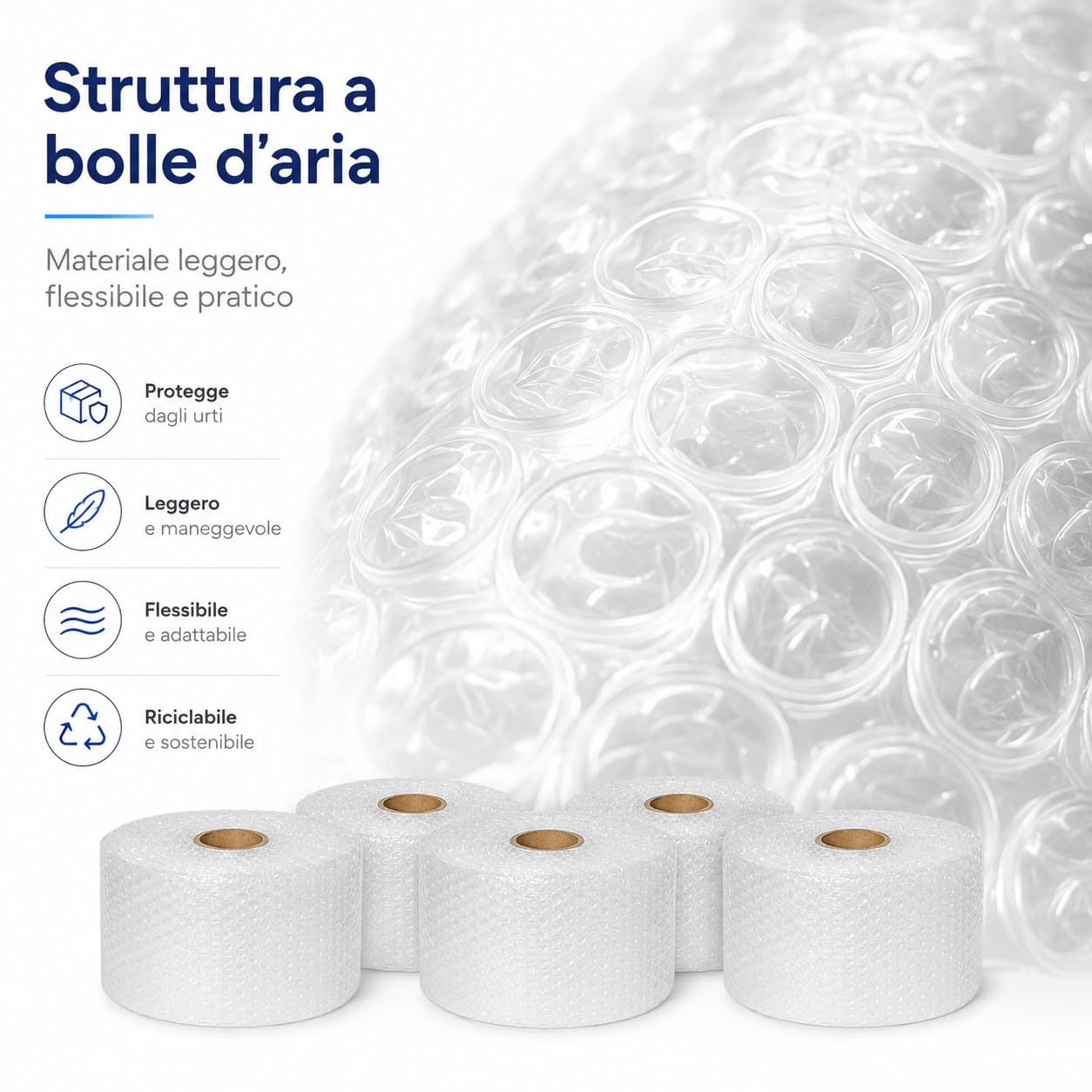 All4All Pluriball per Imballaggio – 5 Rotoli da 20 cm x 100 m, Totale 100 m², Protezione Antiurto per Spedizioni, Traslochi e Oggetti Fragili