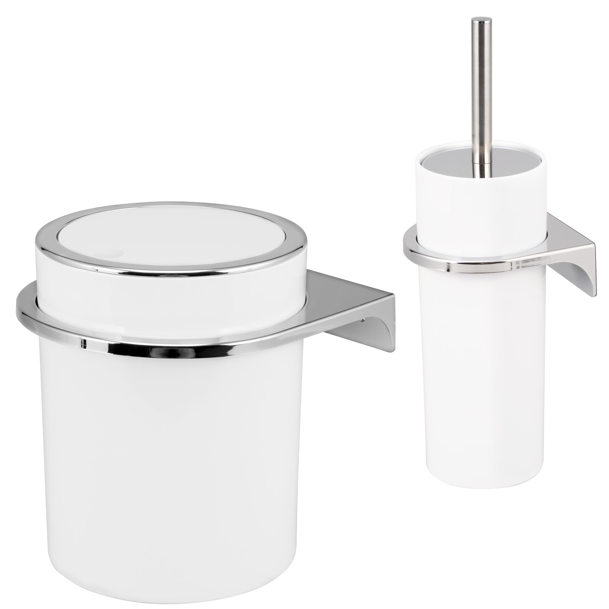 bremermann Savona Ensemble de Salle de Bain 2 pièces avec Poubelle de Salle de Bain 5,5 l et Brosse WC avec Support Mural Rond (Blanc)