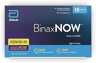 BinaxNOW COVID-19 Antigen Self Test, 1 Pack, 10 Tests Total, COVID Test With 15-Minute Results Without Sending to a Lab, Easy to Use at Home
