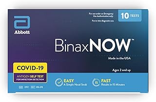 BinaxNOW COVID-19 Antigen Self Test, 1 Pack, 10 Tests Total, COVID Test With 15-Minute Results Without Sending to a Lab, Easy to Use at Home