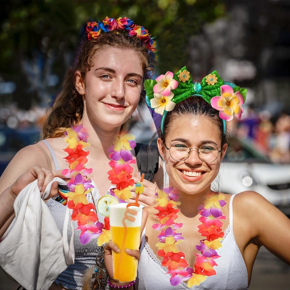 Kiddale Hawaiian Headband Head Boppers,Tropical Flower Hair Band for Women | Sequin Flower Hair Accessories Costume Cosplay Headwear for Birthday Summer Luau Party Holiday Decorations