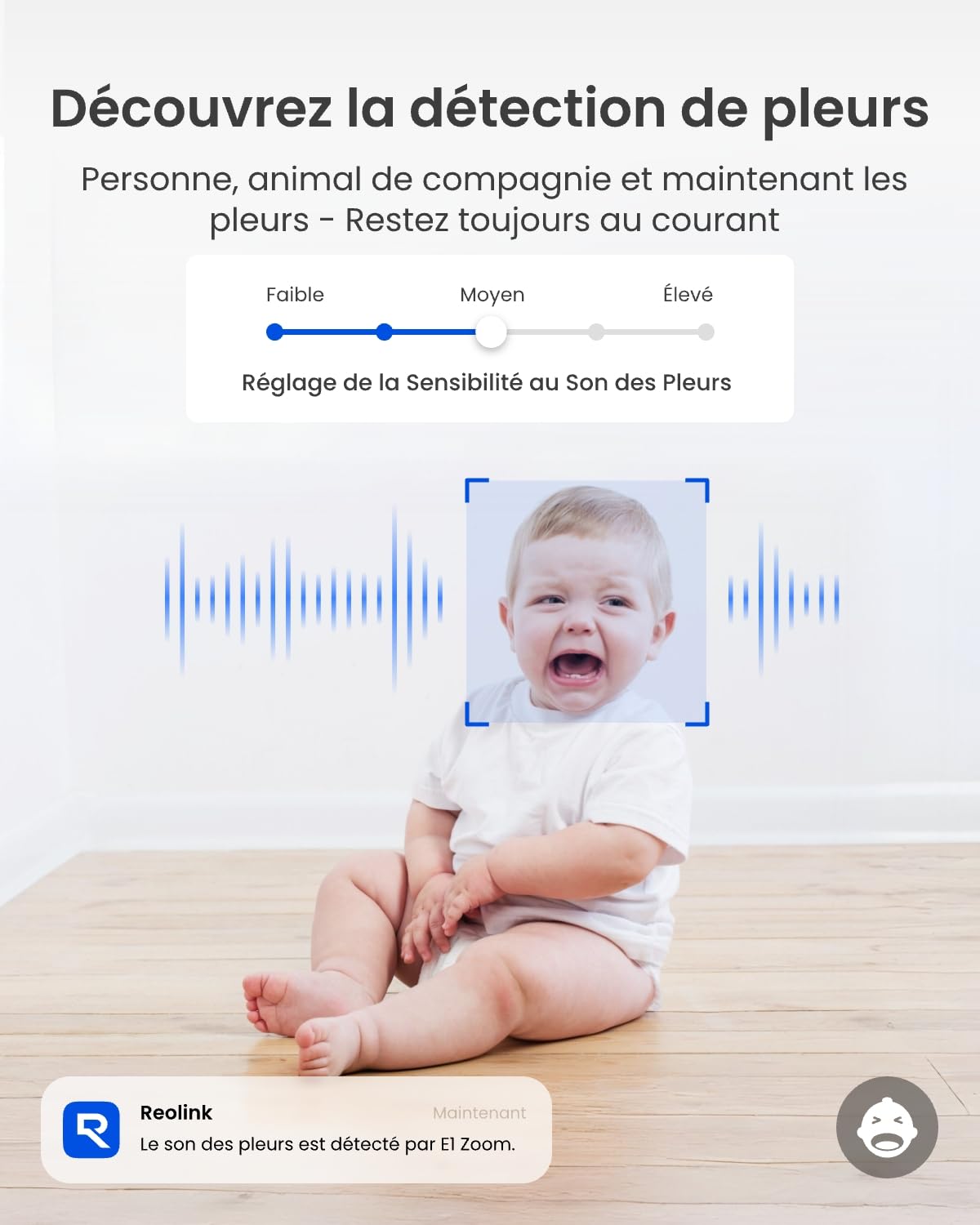 Reolink 4K 360° Caméra Surveillance WiFi Intérieure, Wi-FI 6 Bi-Bande Caméra Bébé, Détection de Personne/Animaux/Pleurs, Zoom Optique 3X, Suivi Auto, Vision Nocturne, E1 Zoom