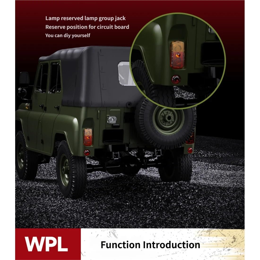 1/12 2,4-GHz-UAZ-469 WPL C94 4WD RC-Offroad-Crawler Mit Realitätsgetreuer Lenkung, Zwei Akkus, Einer Klappbaren Windschutzscheibe Und Einem Abnehmbaren Dachzelt (grün/RTR)