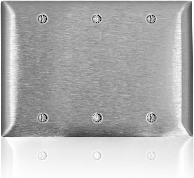 Leviton 3-Gang Blank Wallplate, Standard Size, Magnetic Stainless Steel, C-Series, SL33