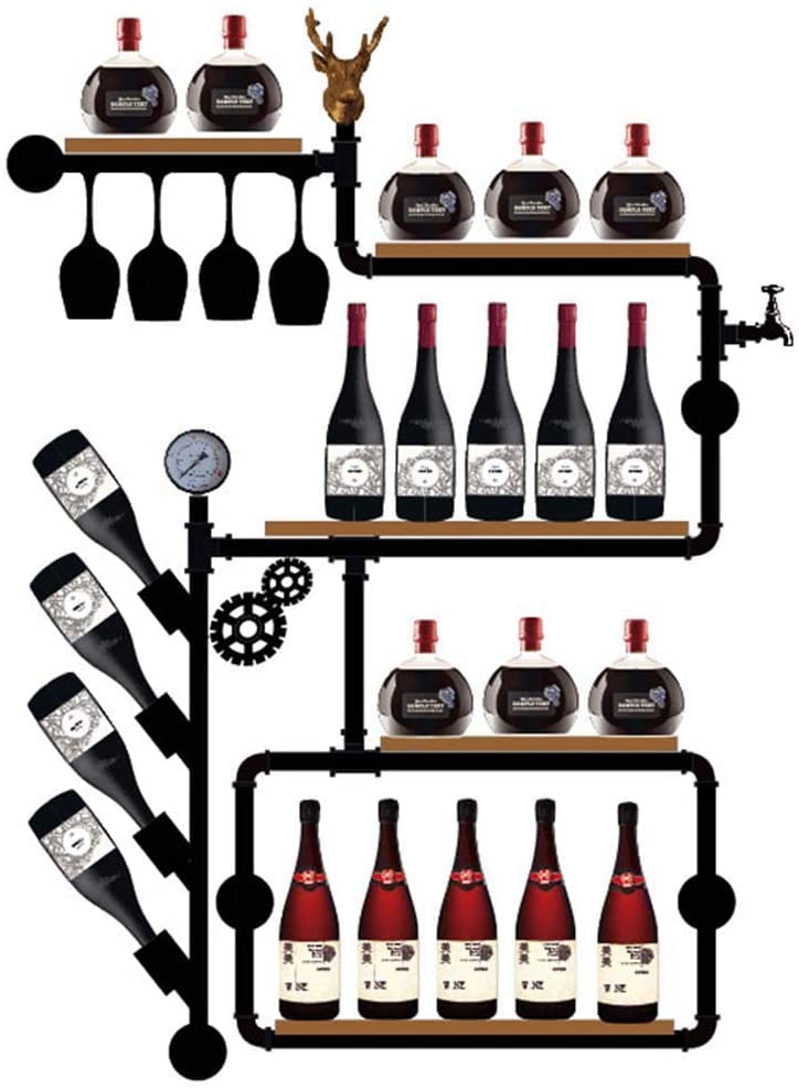 Casier à vin mural en métal étagère flottante bois et porte-verre