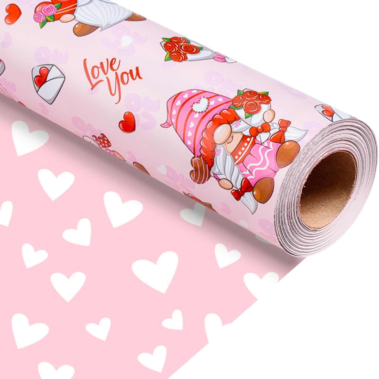 Homeral Pink Goblin Wrapping Paper - Mini Roll - 17 Inch x 33 Feet - LOVE Balloon and Bouquet & Love Reversible Gift Wrap for Valentine's Day, Wedding, Bridal Shower, Birthday, Baby Shower