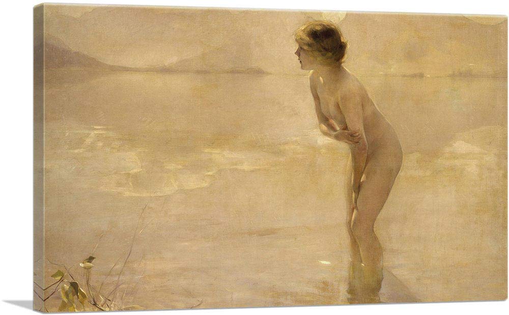 ARTCANVAS September Morn Canvas Art Print Stretched Framed Painting Picture Poster Giclee Wall Decor by Paul Chabas - 18" x 12" (0.75" Deep)