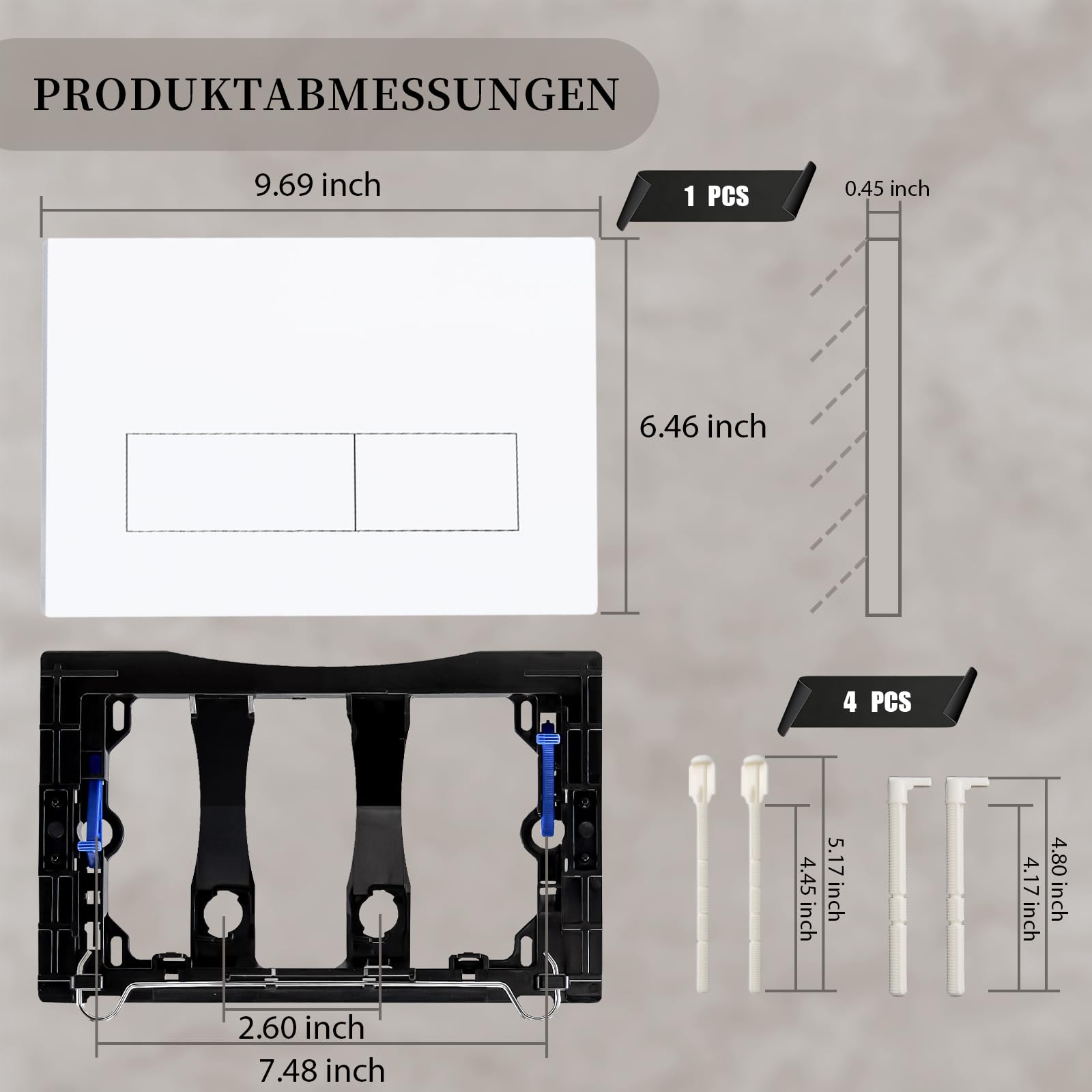 Drückerplatte WC Spülkasten, kompatibel mit Geberit Sigma 01/20/30, UP300 & UP320, Doppelspülung Betätigungsplatte 245 × 164 mm, mit Einbaurahmen (Gletscher Weiß)