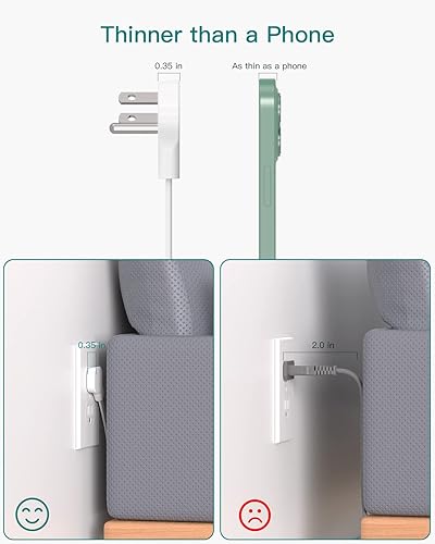Miniatura 2 de ADDTAM - Tira de alimentación de enchufe plano, cable de extensión plano ultradelgado - ADDTAM 12 enchufes AC de lados 3 múltiples, 5 pies,