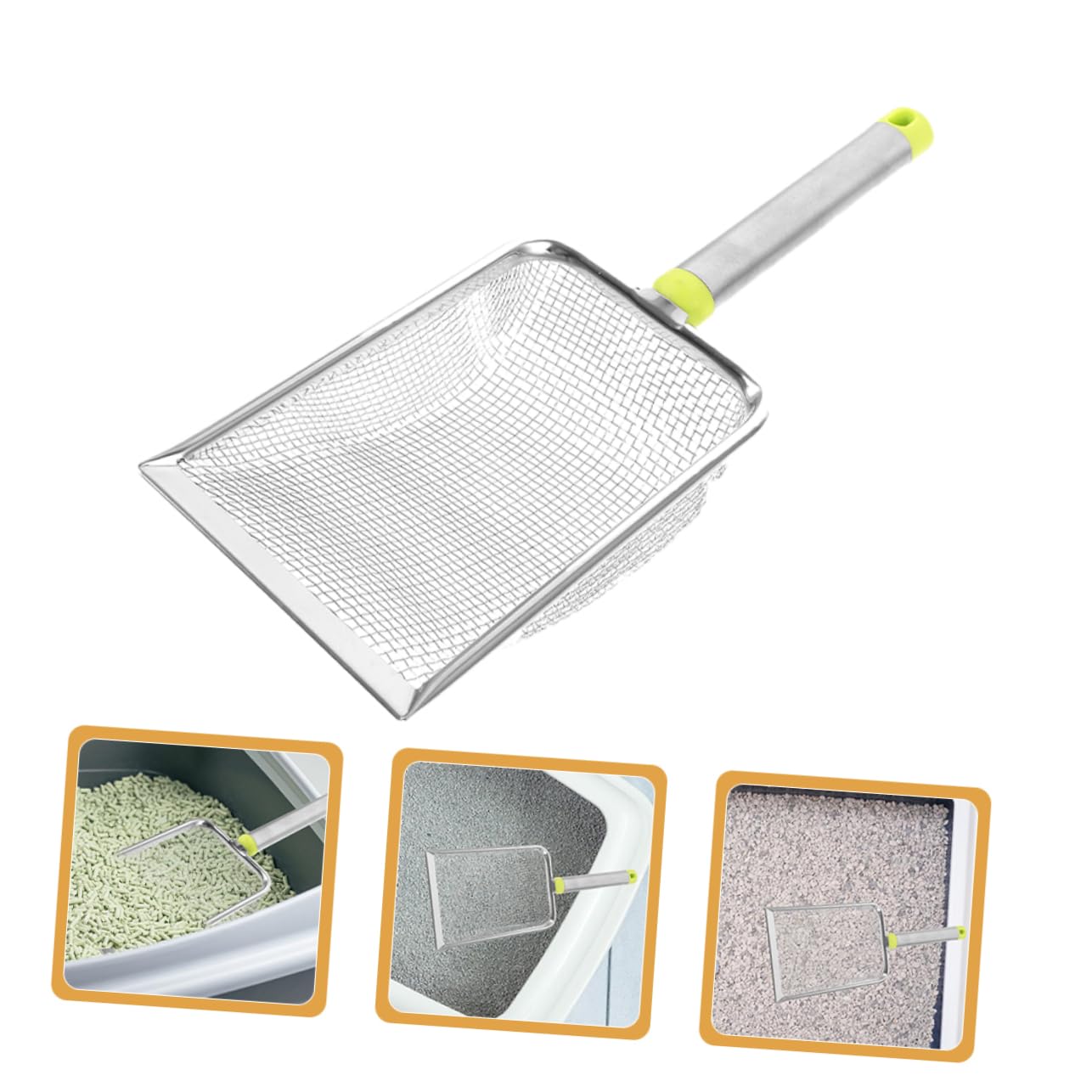 COLLBATH 5pezzi Rastrellino per Lettiera per Gatti Acciaio Inossidabile con Manico Ergonomico e Filtro Maglia Fine per Pulizia Veloce e Facile della Lettiera Accessorio per Amici Zampe