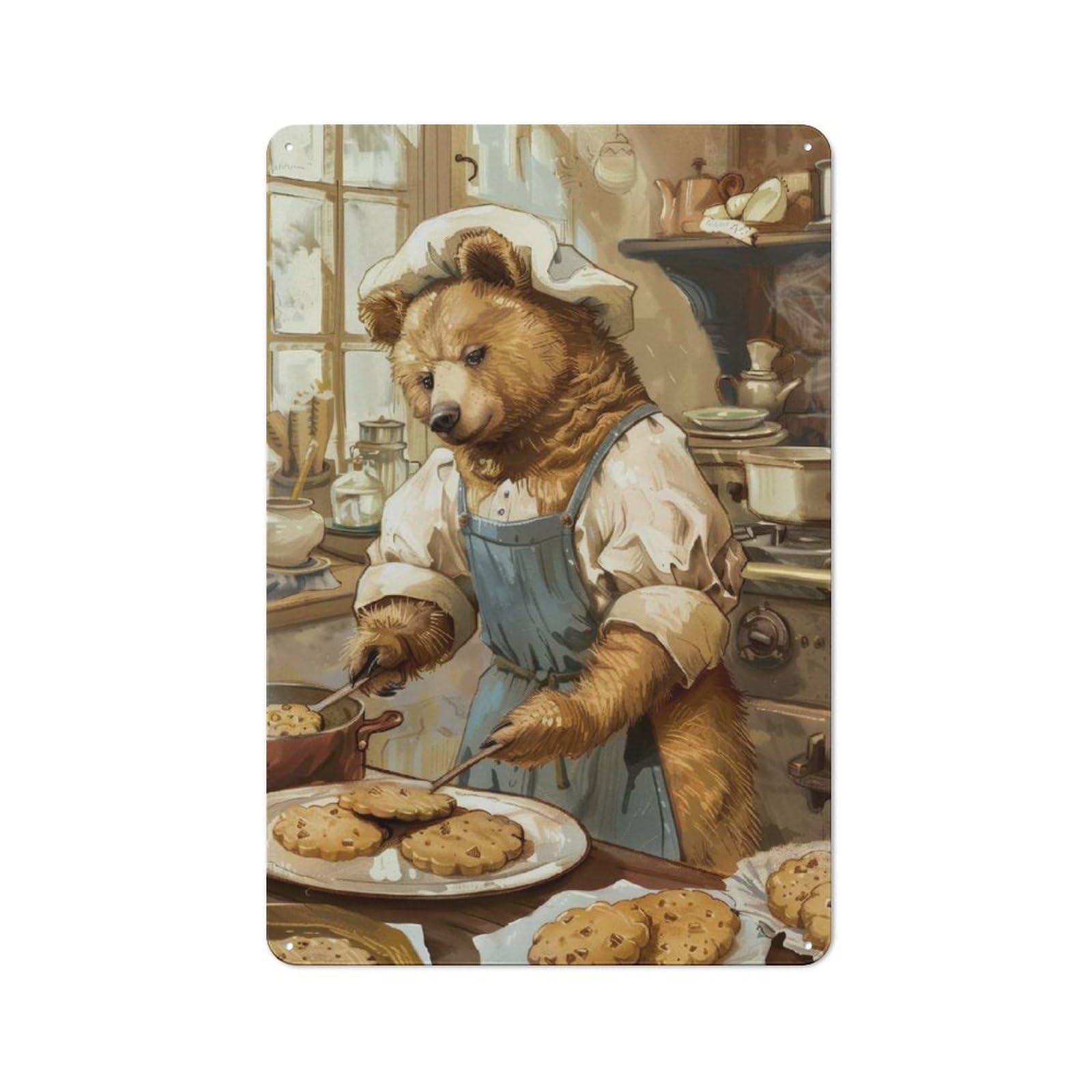 Junmoney Vintage Bear Kitchen Rustic Metal Sign 30X20cm Featuring For Hallway Wall, A Decorative Gift For A Newly Furnished Hallway