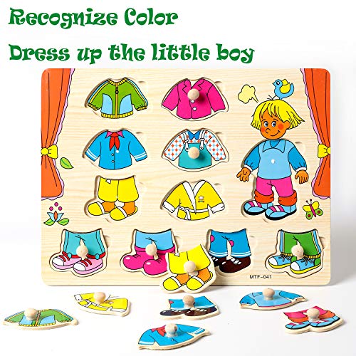 WADILE Toddler Puzzles Wooden Jigsaw Early Education Enlightenment Puzzle Puzzle Small Wooden Peg Toy Alphanumeric Animal Dress Up Shape