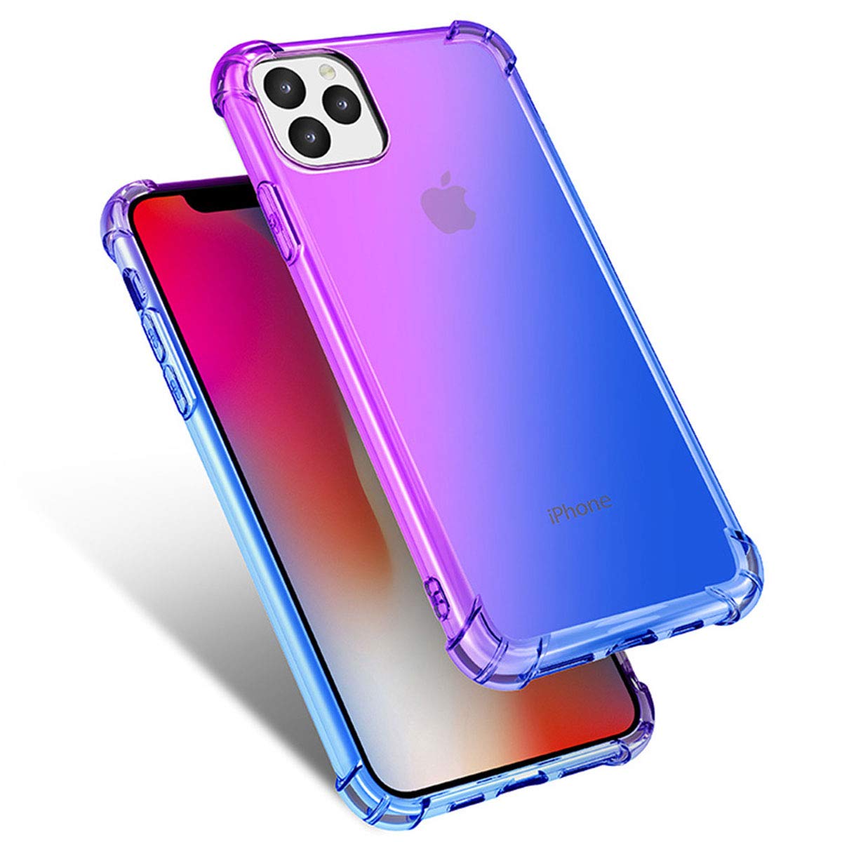 Designed for iPhone 11 6.1 Case Ultra Thin Gradient Rainbow Crystal Clear Soft TPU Silicone Case (Purple&Blue)