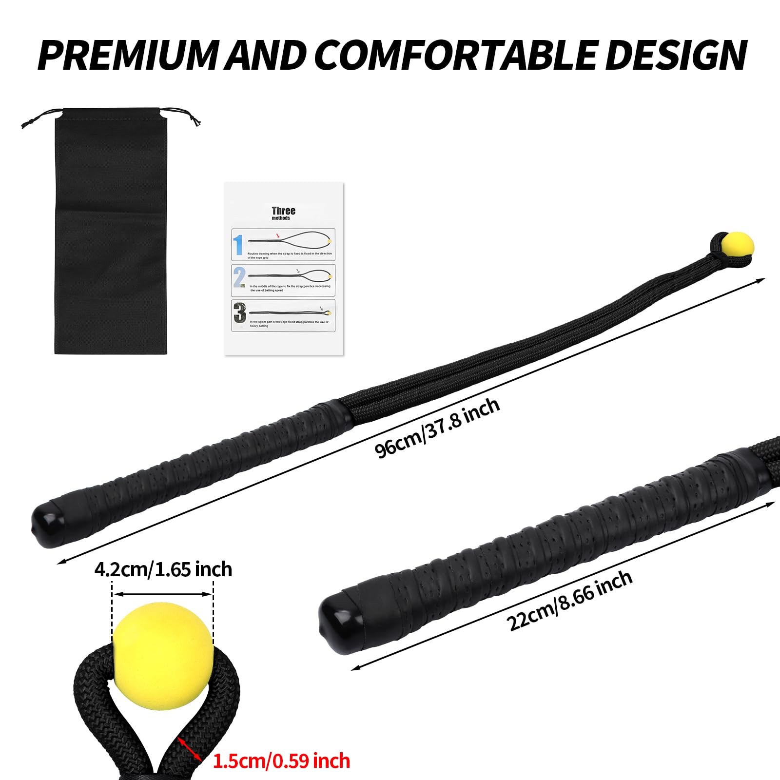 Golf Rope Swing Trainer, Professional Portable Golf Rope Swing Training Aid Accessory with Storage Bag Warm-up Equipment for Golfers Bat Strength Control & Speed Improvement (Black)