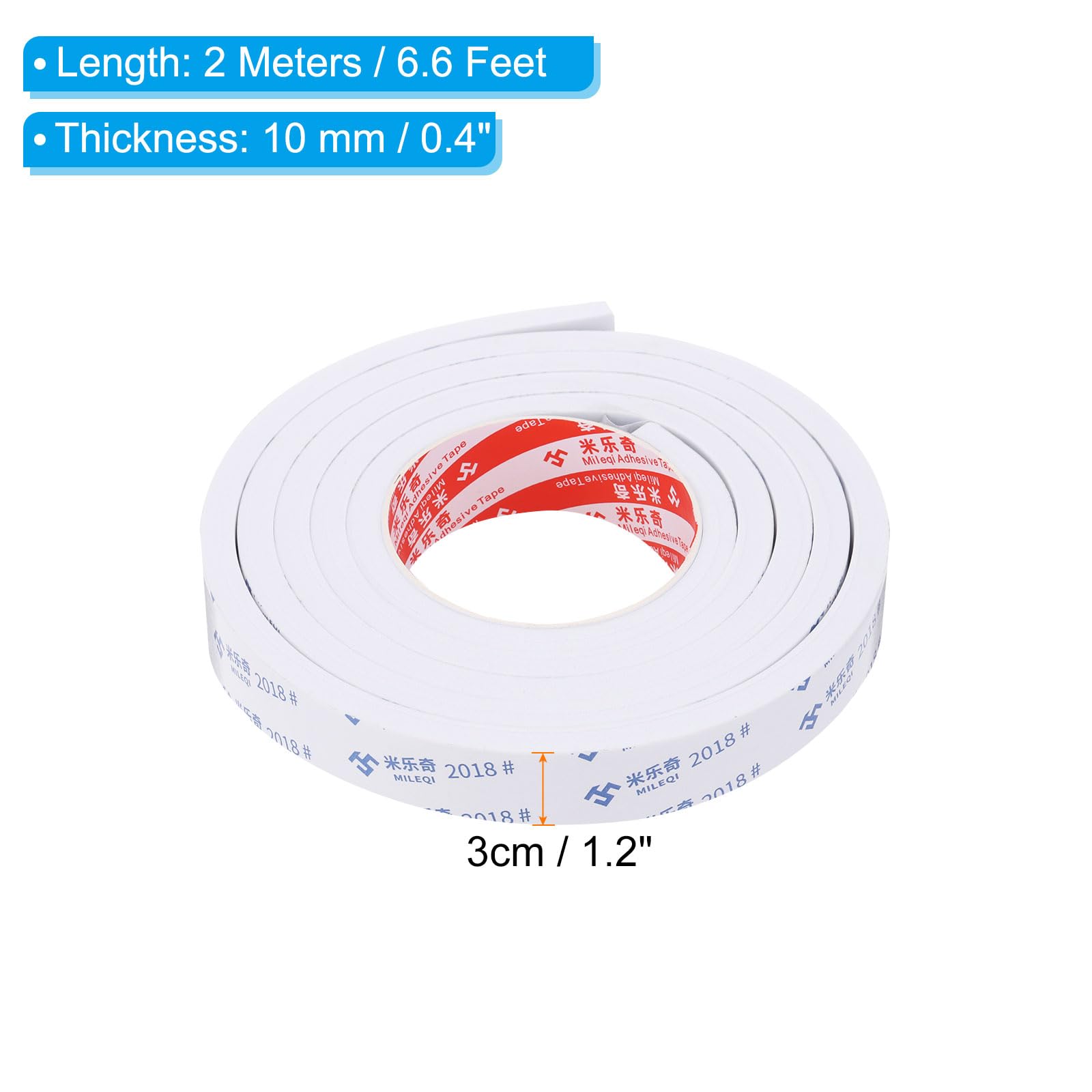 PATIKIL 2m/6.6ft Sealing Foam Tape, 3cm Wide 10mm Thick Single Sided Weather Stripping Door Seal Strip for Window Door Insulation White - Image 2
