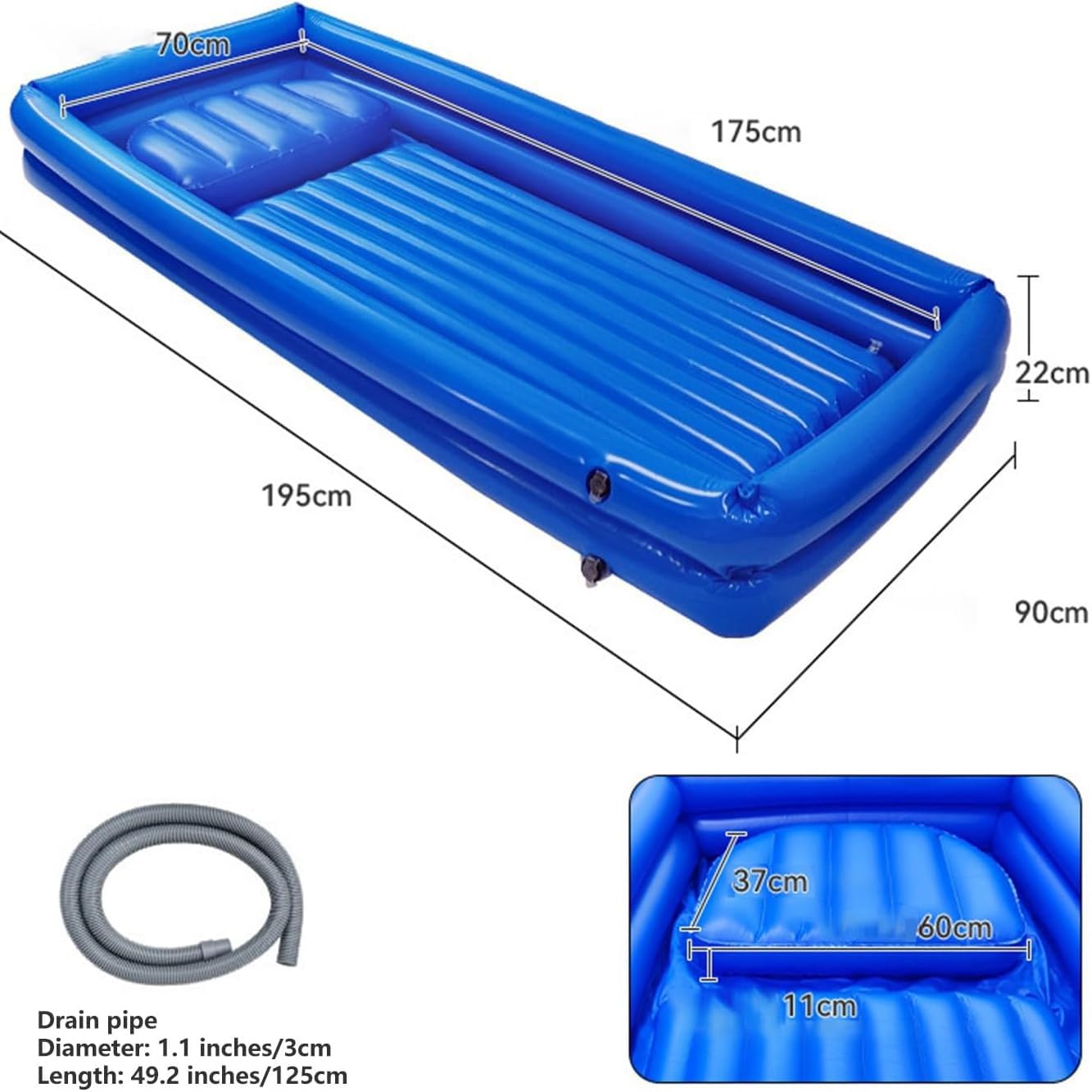Kit de lavabo inflable, sistema de ducha portátil de PVC con bomba de aire, lavabo para adultos postrado en cama, cómoda bañera inflable para el hogar o viajes