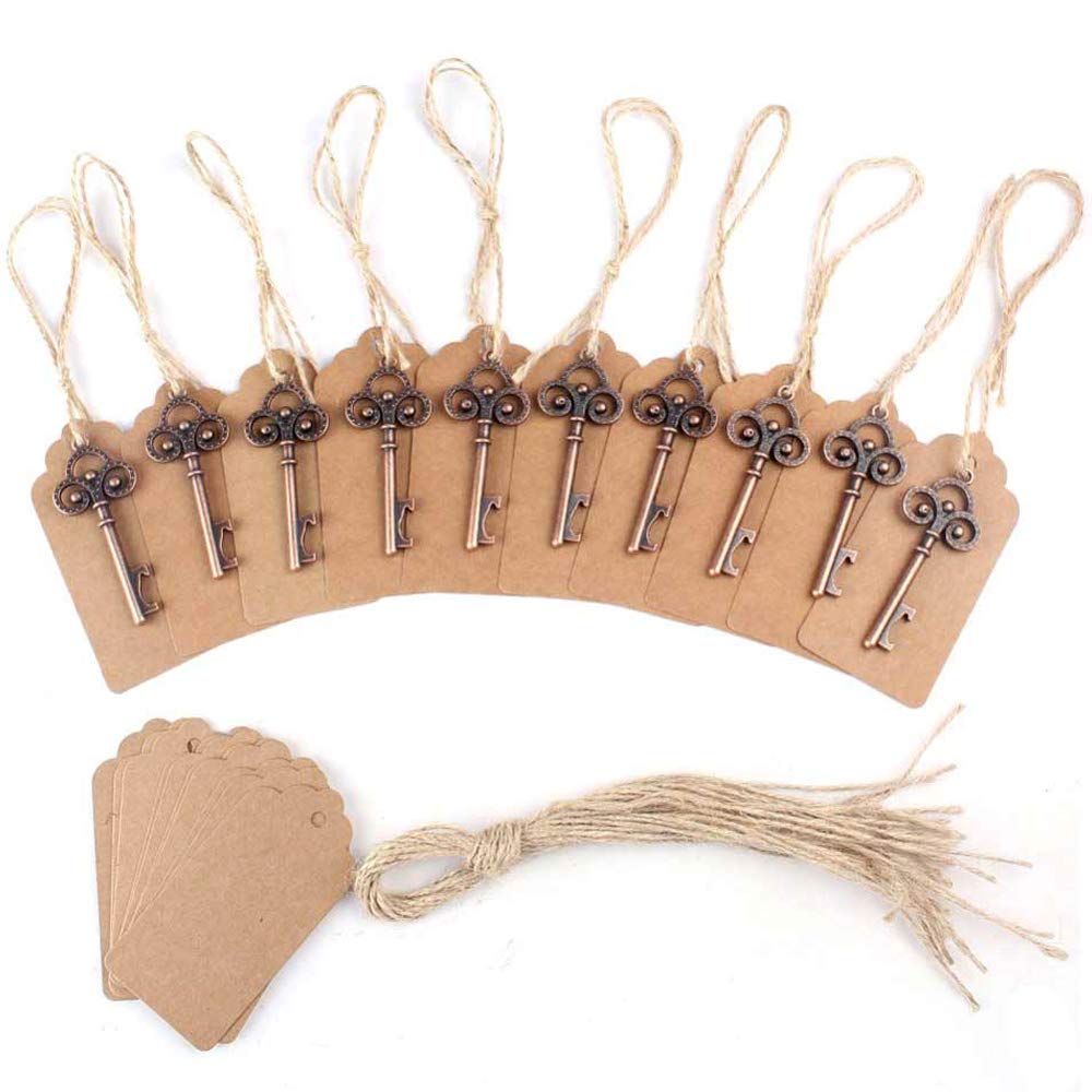 CENPEK 50Pack Key Bottle Opener with Tag Cards Wedding Favour Vintage Skeleton Openers for Party Rustic Decoration