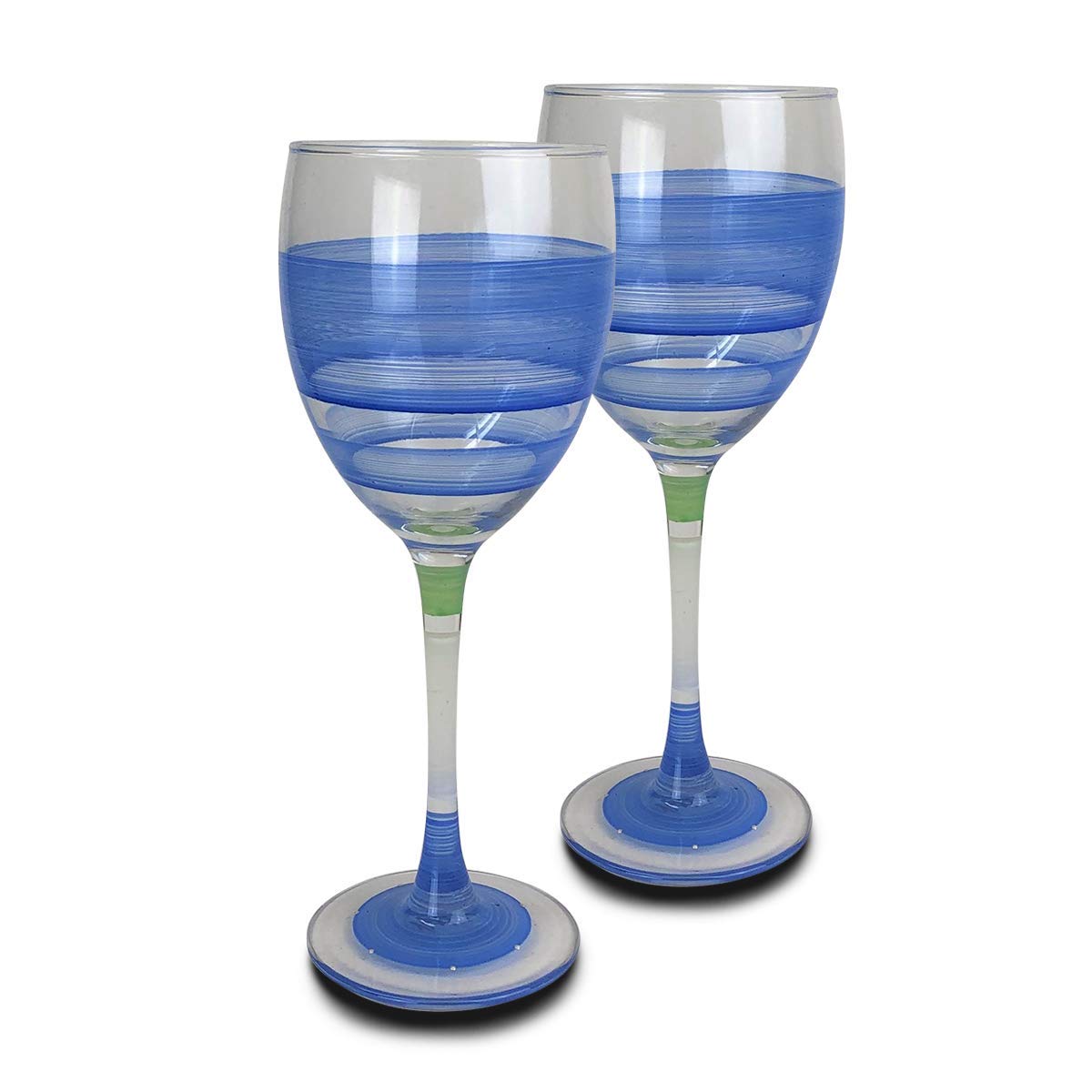 Golden Hill Studio Hand Painted Wine Glasses Set of 2 - Cape Cod Cottage Blue Collection - Hand Painted Glassware by USA Artists - Unique and Decorative Wine Glasses, Kitchen Table Décor