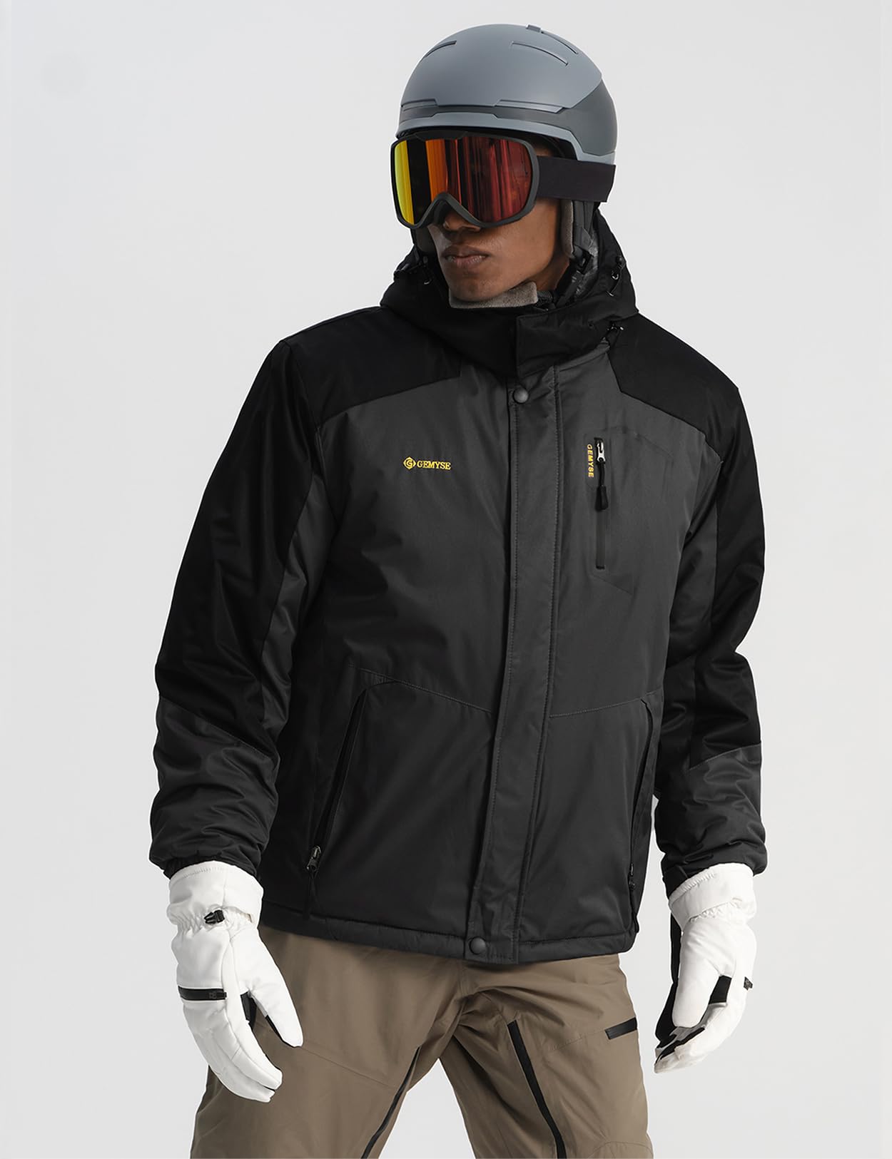 GEMYSE Uomo Giacca da Sci impermeabile montagna Giacche Pile invernale antivento Cappotto con Cappuccio