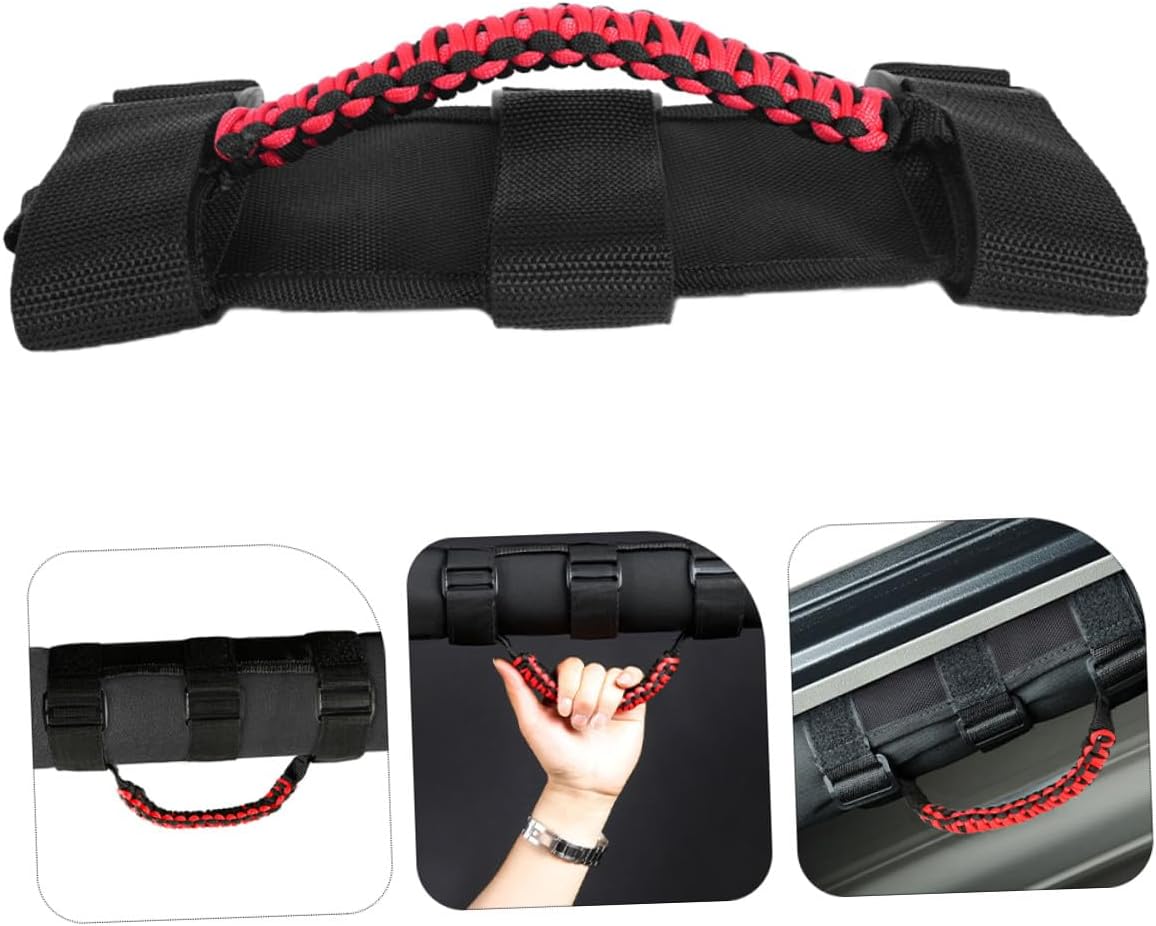 4pcs Paracord Vehicle Grab Handles for Offroad and City Vehicles, Black Base with Red Cord, Automotive Interior Roof Assist Handles Replacement