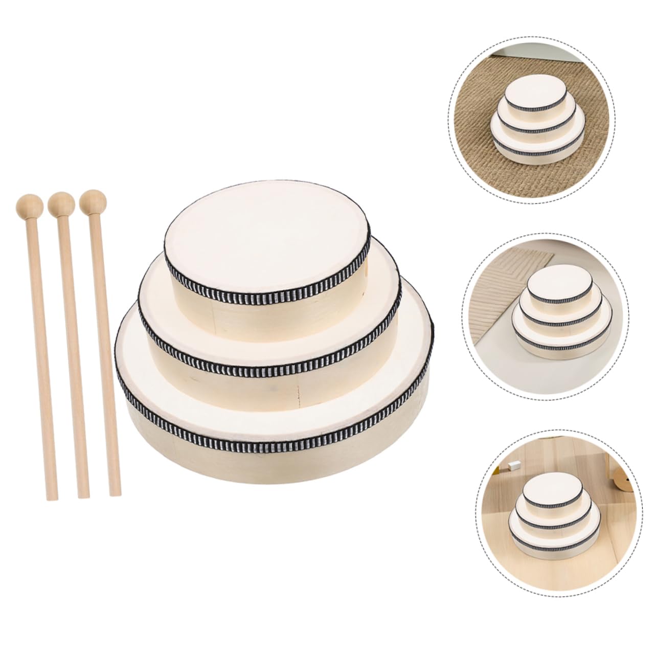 Toddmomy 6stücke Holzrahmentrommel Handtrommel Kinderinstrumente mit Schlägeln für Musik Früherziehung Tamburine Percussion Orff Holztrommelset für Partys